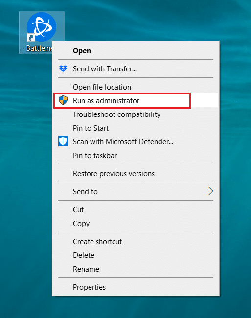 Opzione Esegui come amministratore