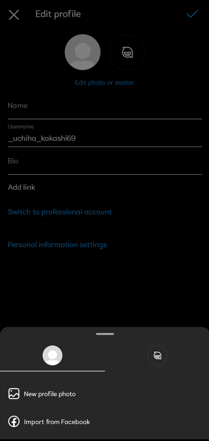 Modifica il menu della foto del profilo