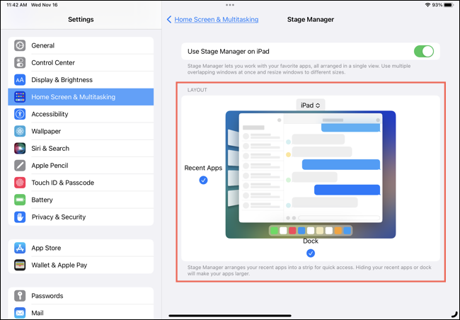Aspectul Stage Manager în Setări