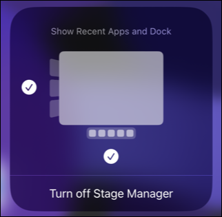Aspect Stage Manager din Control Center