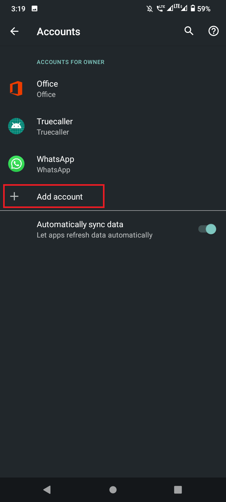 tocca su aggiungi account. Correggi l'errore 963 del Google Play Store