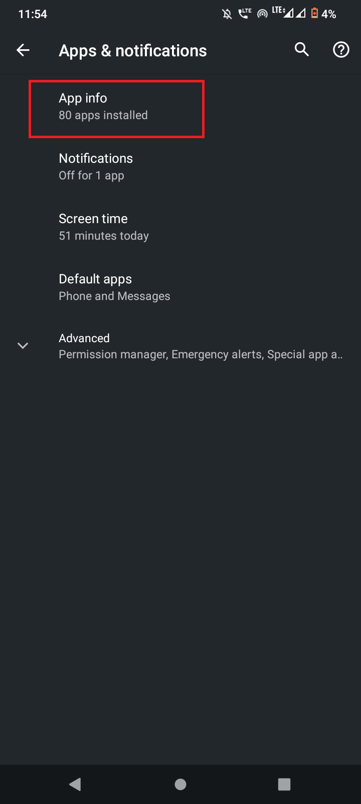 Tocca Informazioni sull'app. Correggi l'errore 963 del Google Play Store