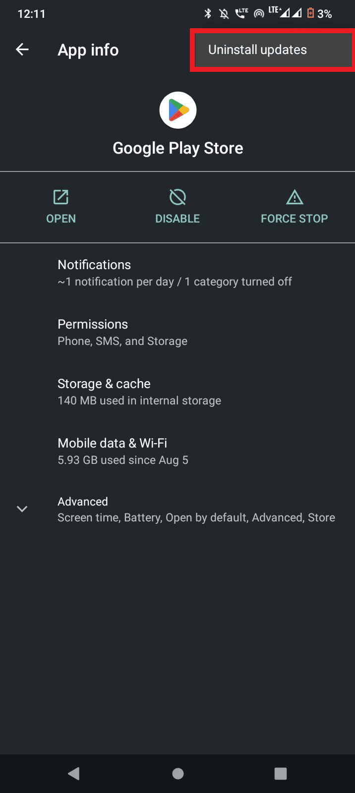 tocca Disinstalla aggiornamenti