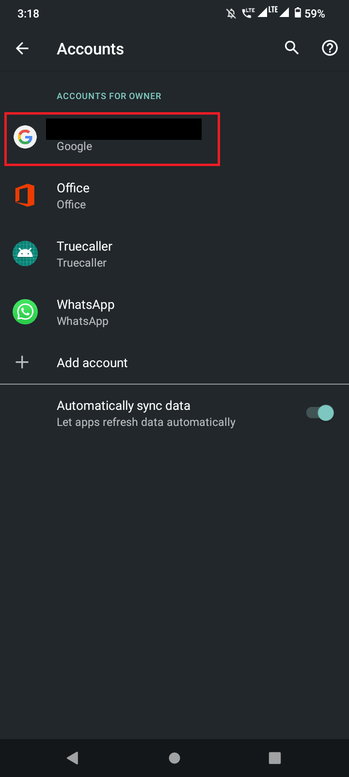 toccare un account