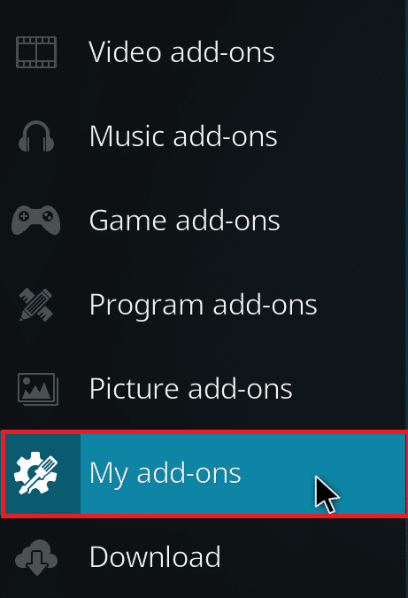 Fai clic su I miei componenti aggiuntivi. Fix Kodi Impossibile connettersi al server di rete