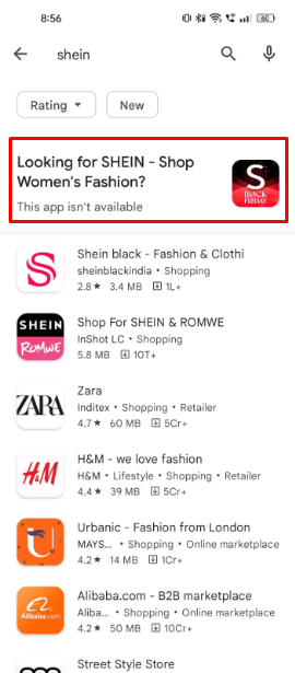 Shein está prohibido en India