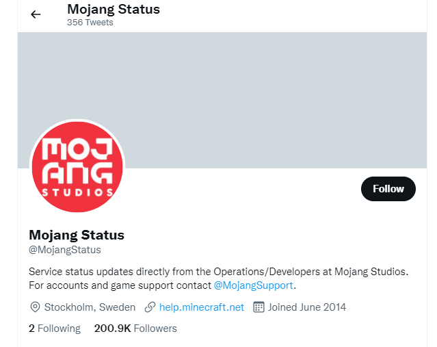 访问 Twitter 上的 Mojang 状态页面