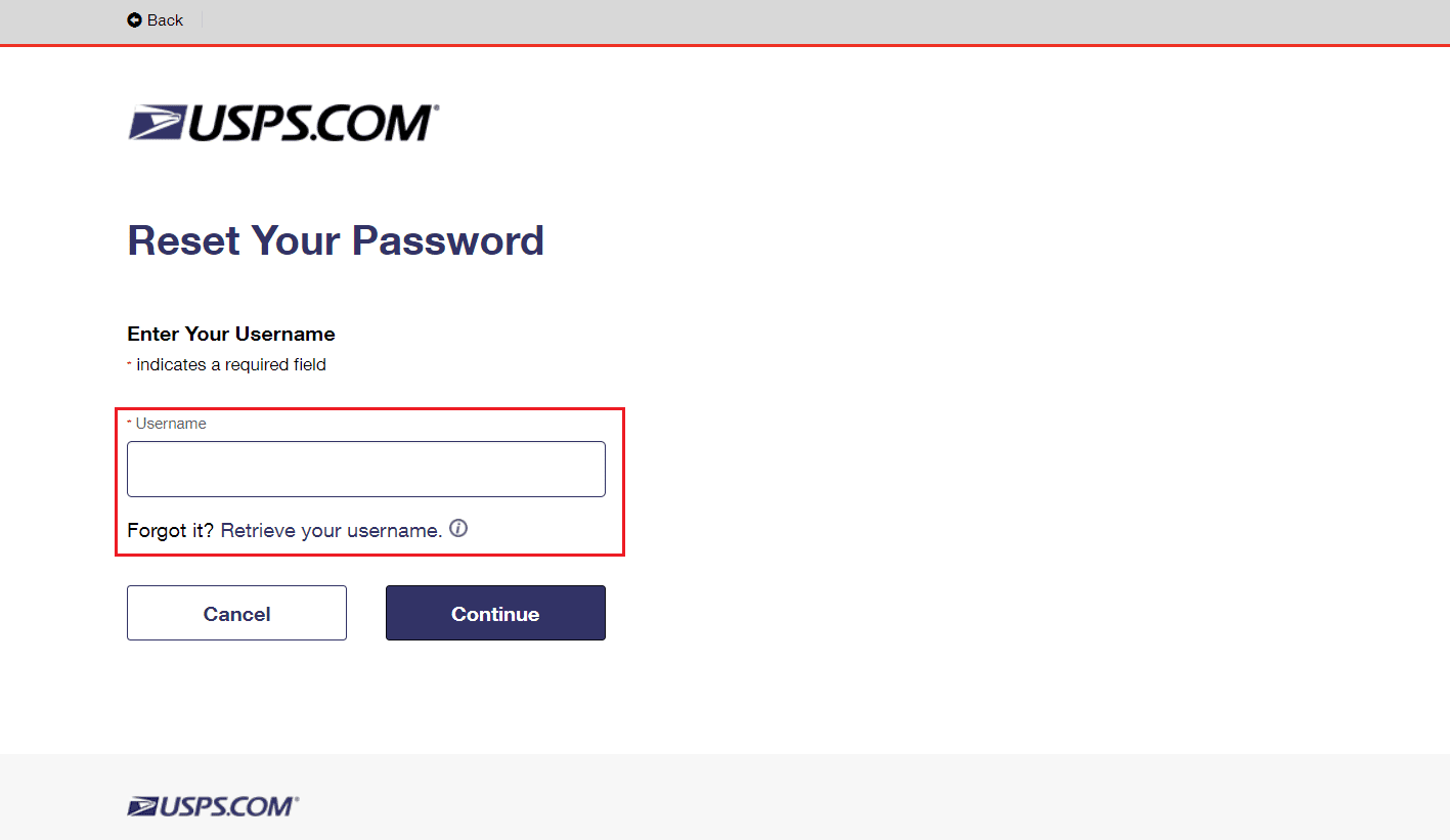 Restablecer nombre de usuario o contraseña USPS