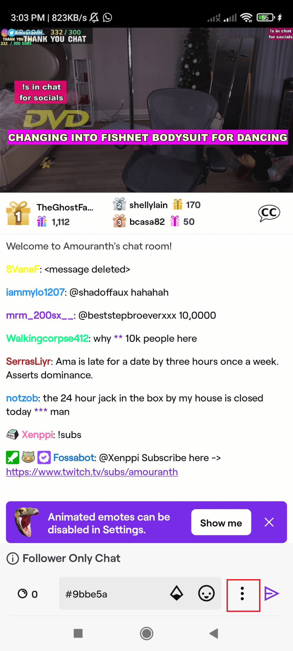 Twitch'te üç noktalı simge
