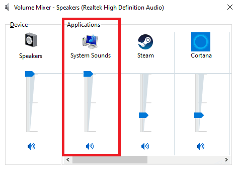 Use o controle deslizante para ajustar o volume e certifique-se de que os sons do sistema estejam no máximo ou em 100