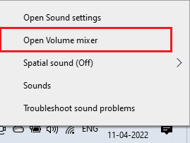 انقر فوق Open Volume mixer