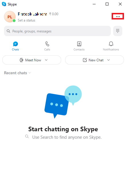 3 つのドット ボタンをクリックしてメニュー オプションに移動し、[設定] をクリックします。 Skype が他の音をミュートしないようにする方法