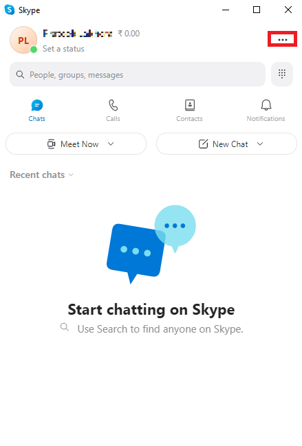 Navegue até as opções do menu clicando no botão de três pontos e clique em Configurações. Como impedir que o Skype silencie outros sons