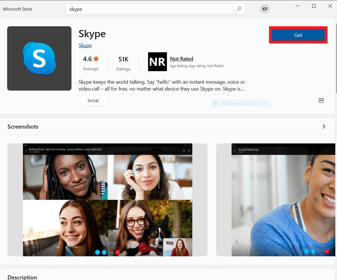 搜索 Skype 并单击获取按钮以安装该应用程序。如何阻止 Skype 静音其他声音