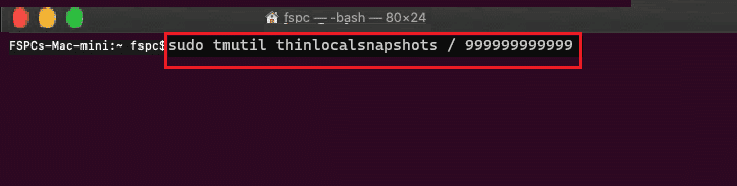 comando sudo tmutil thinlocalsnapshots no terminal mac. Corrigir o erro de espaço insuficiente do Assistente do Boot Camp