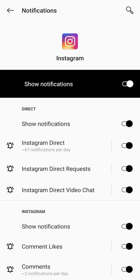 Asegúrese de que todas las configuraciones individuales también estén activadas | Cómo encontrar vidas aleatorias en Instagram