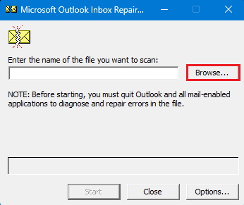 Microsoft Outlook 복구 스캔 pst 파일 찾아보기