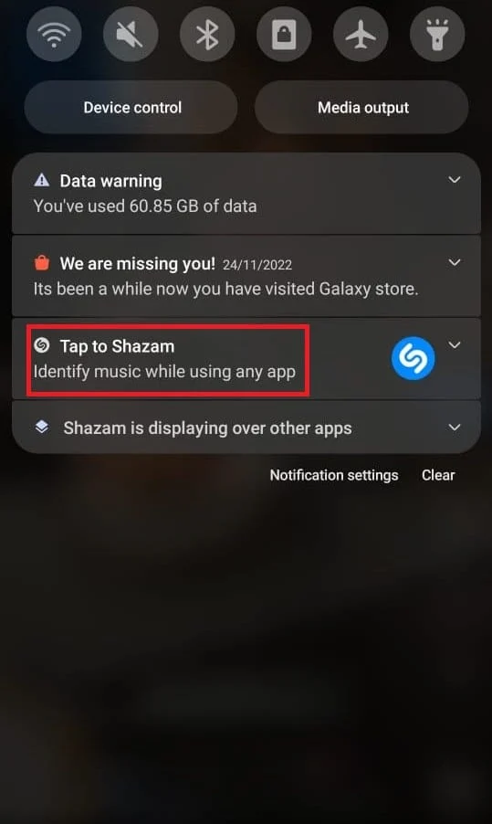 حدد اضغط على Shazam.