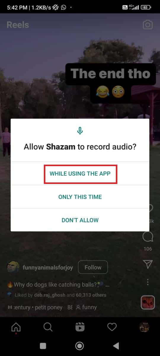 حدد أثناء استخدام التطبيق. | كيفية استخدام أغنية Shazam على Instagram