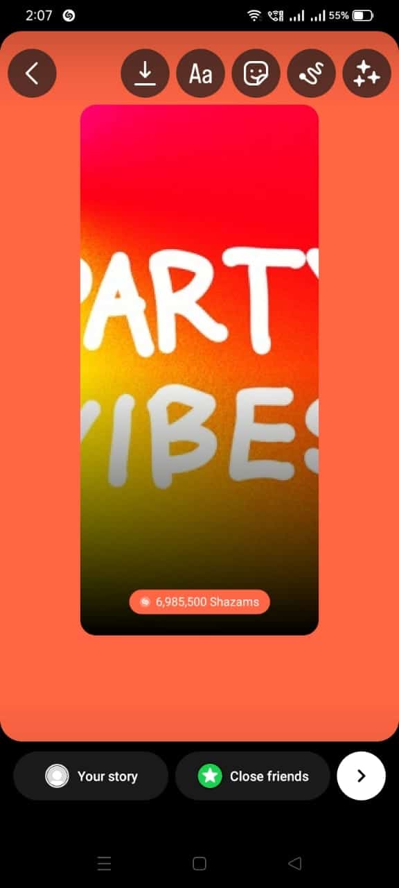 カバー画像があなたのInstagramストーリーに投稿されます。 | | InstagramでShazam Songを使用する方法