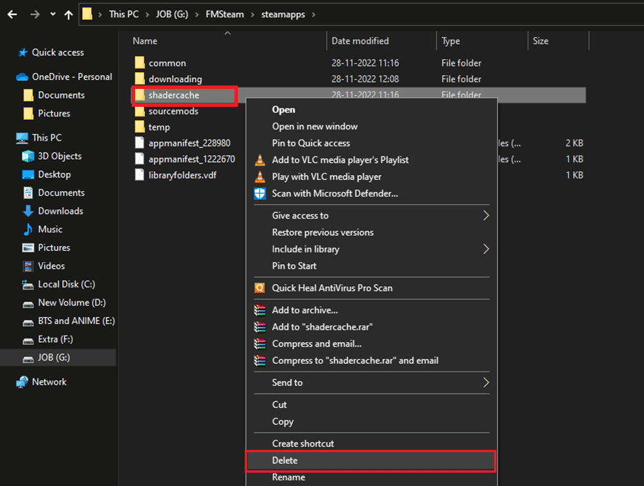 ลบโฟลเดอร์ Shadercache บนไดรฟ์ 4