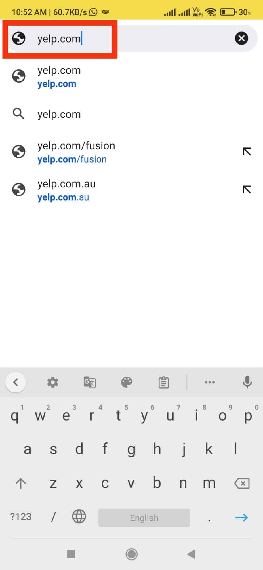 yelp サイトにアクセスします。