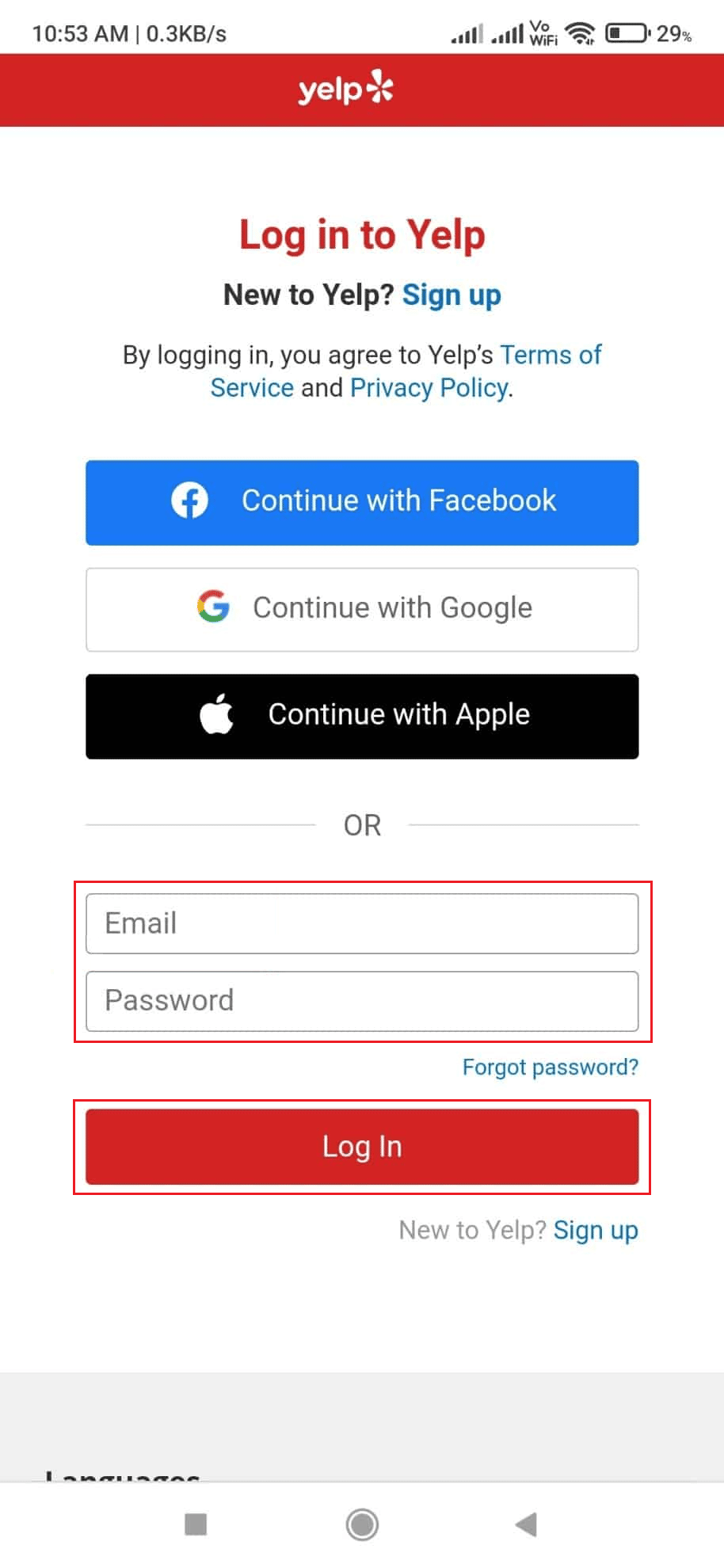 inserisci l'ID e-mail e la password registrati - Accedi