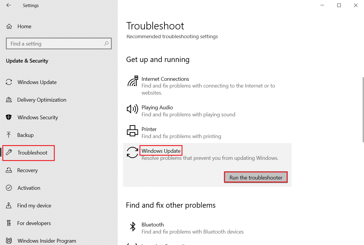 selezionare aggiornamento di Windows