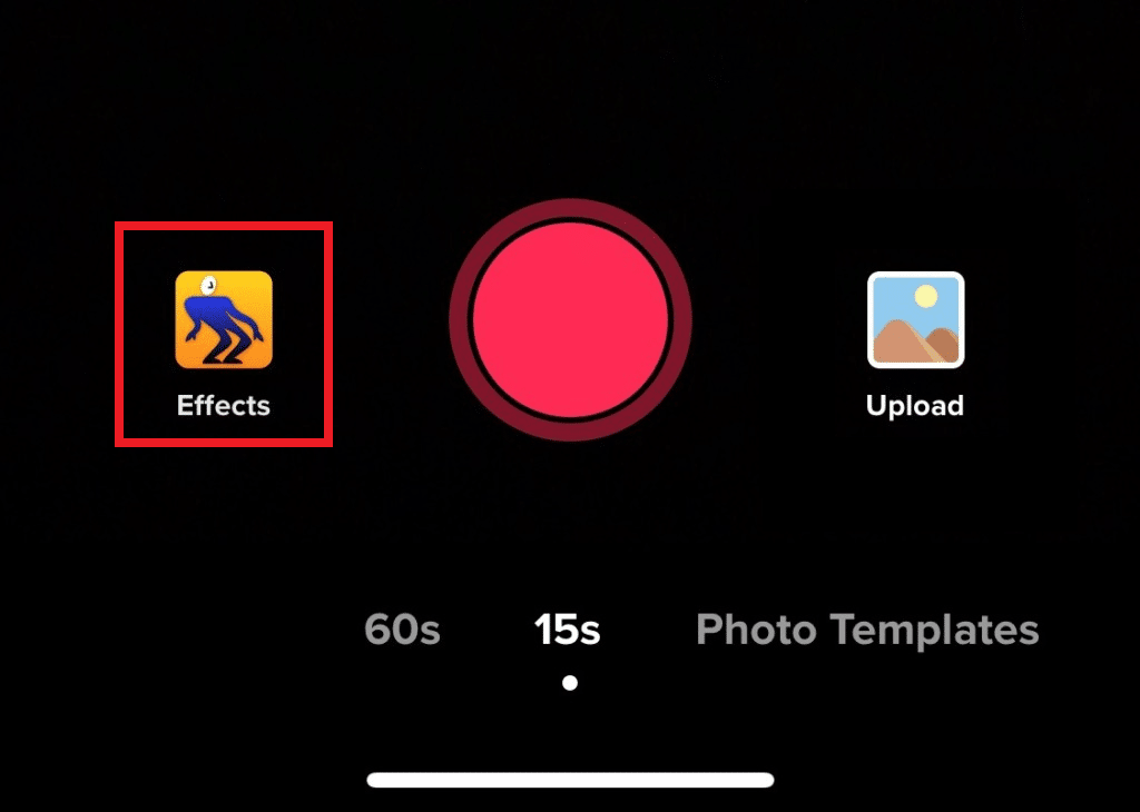 Нажмите на опцию «Эффекты», чтобы редактировать фотографии в TikTok.