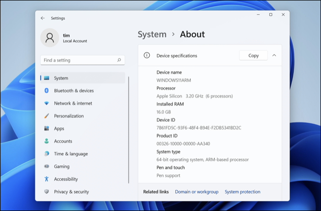 Parallels Desktop 18 Informacje o systemie Windows