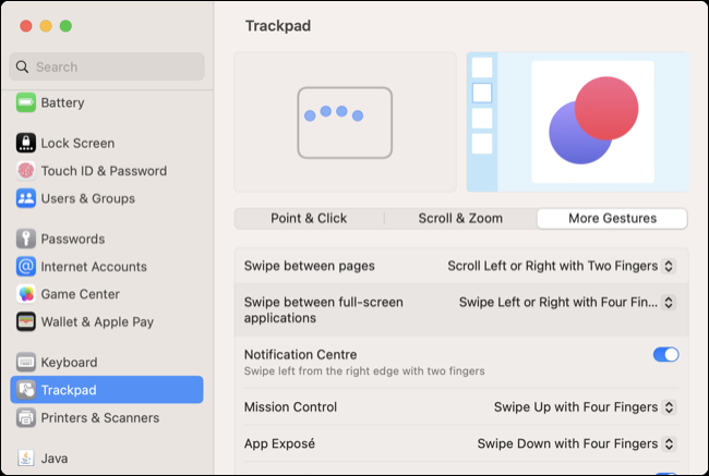 Configuración del panel táctil de macOS 13 Ventura