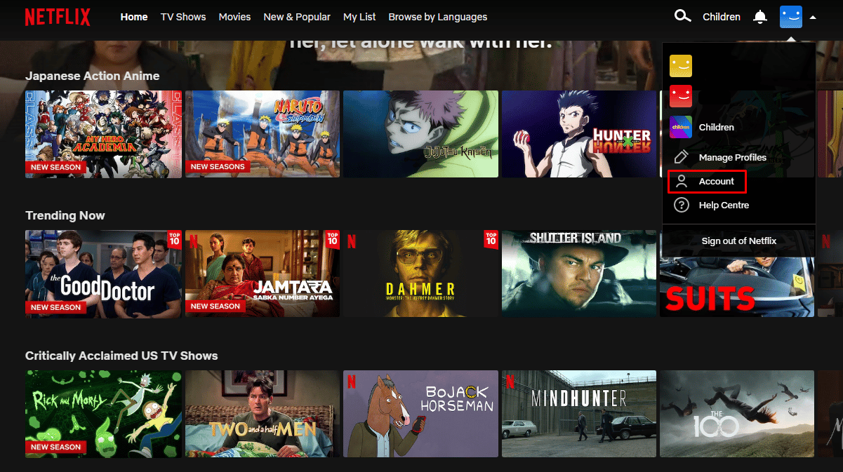 ไปที่การตั้งค่าบัญชี | วิธียกเลิกบัญชี Netflix ของฉัน