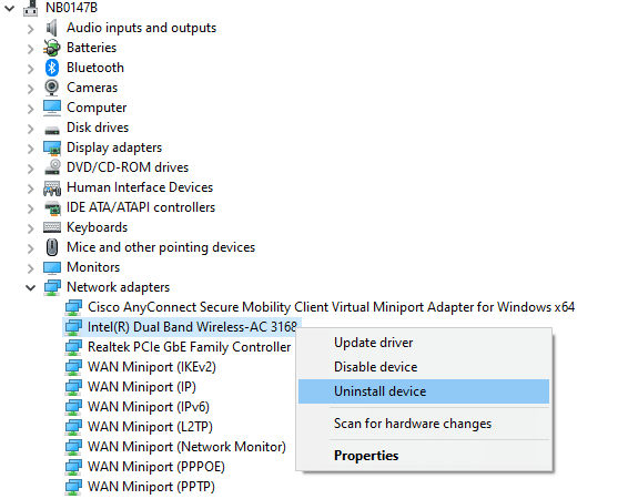 haga clic derecho en el controlador y seleccione Desinstalar dispositivo. Solucionar el error Try That Again en Microsoft Store