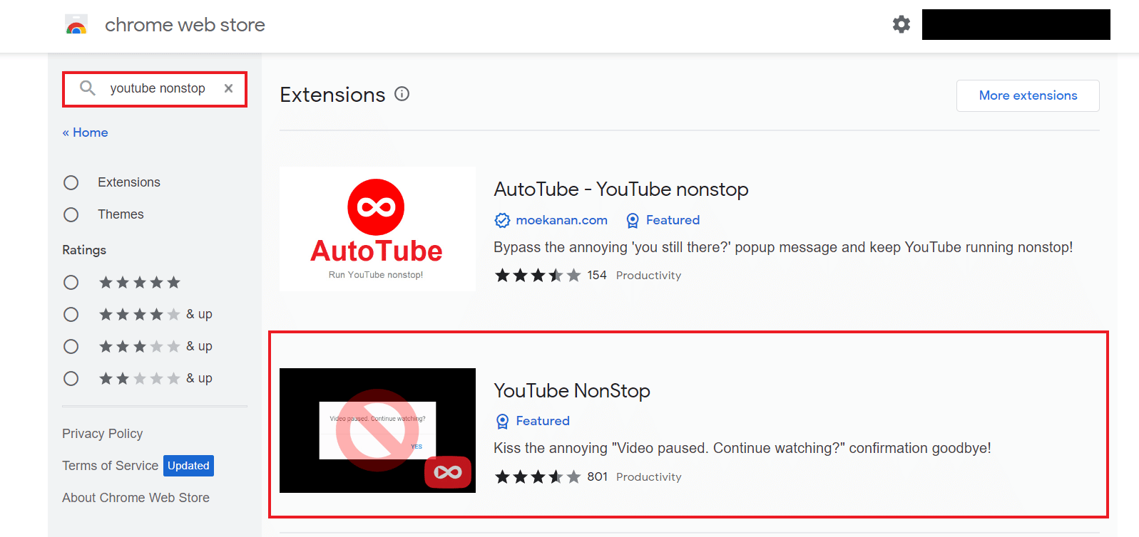 البحث في youtube بدون توقف