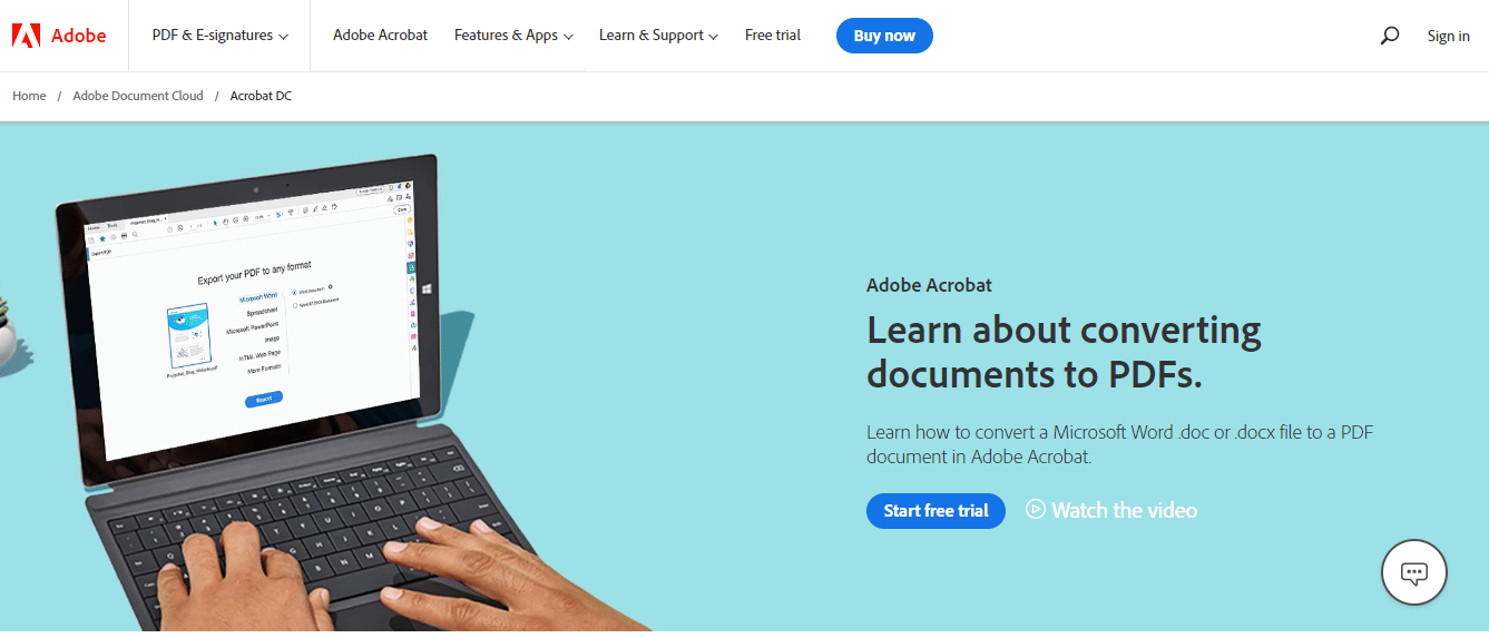 เว็บไซต์อย่างเป็นทางการของ Adobe Acrobat Pro