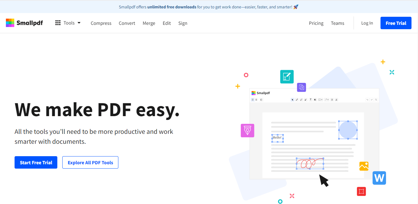 เว็บไซต์อย่างเป็นทางการของ SmallPDF 15 สุดยอดโปรแกรมแก้ไข PDF ฟรีสำหรับ Windows 10