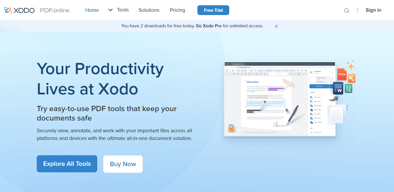 เว็บไซต์ทางการของ XODO PDF editor
