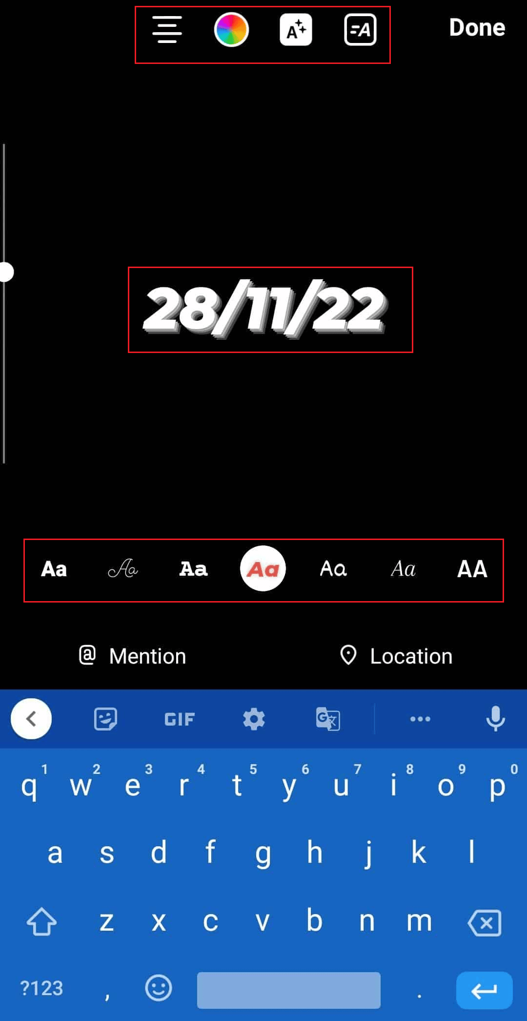Введите текущую дату и выберите нужный размер, цвет, отступ и т. д.