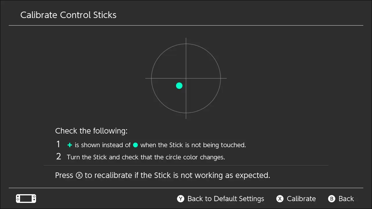 Pantalla de calibración del mando de Nintendo Switch