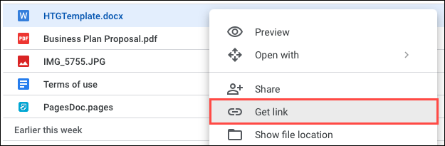 Get Link im Kontextmenü