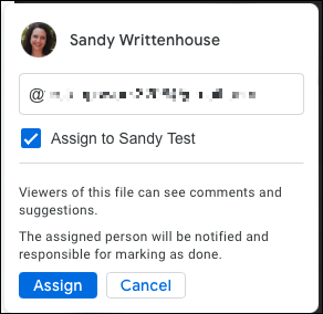Kommentarfeld, um eine Notiz in Google Drive zuzuweisen