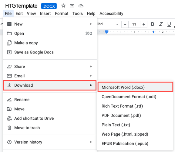 Laden Sie ein Google-Dokument im Word-Format herunter