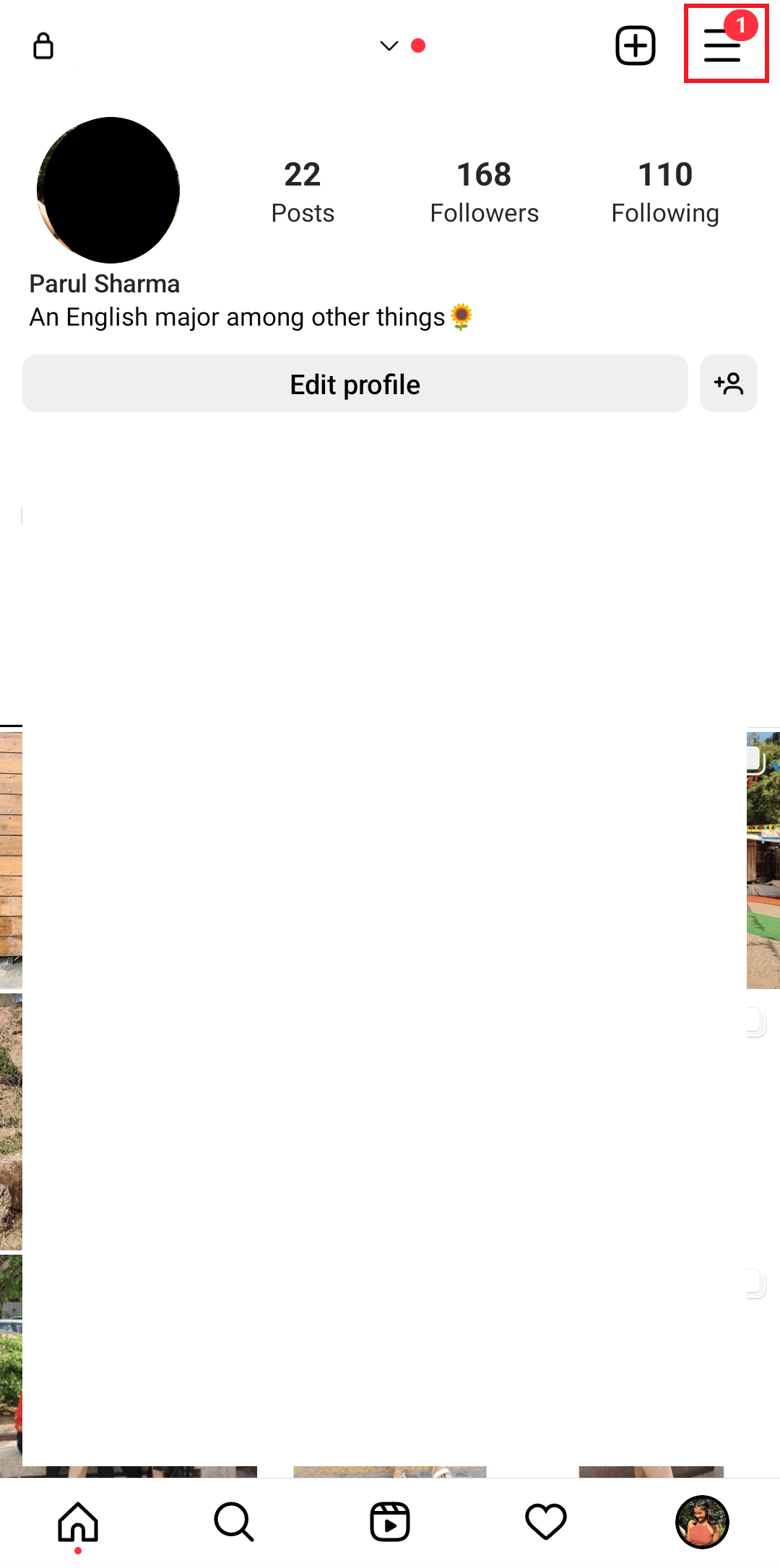 toque nas três linhas na seção de perfil do instagram | Como usar o Instagram Wayback Machine