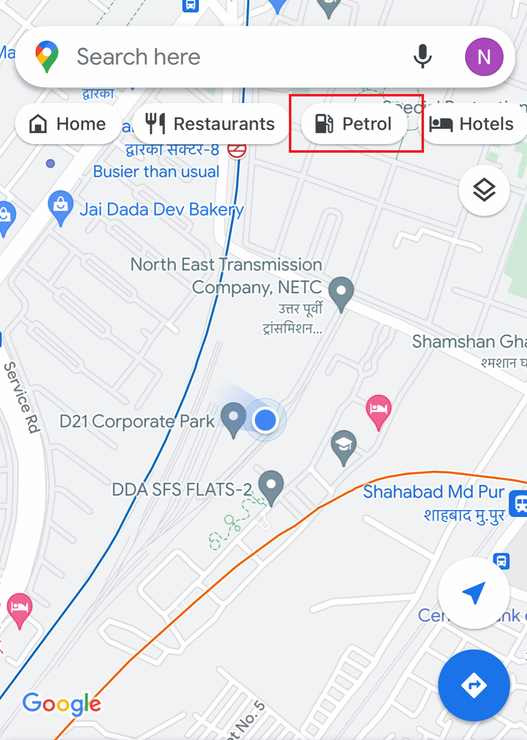 突出显示汽油谷歌地图