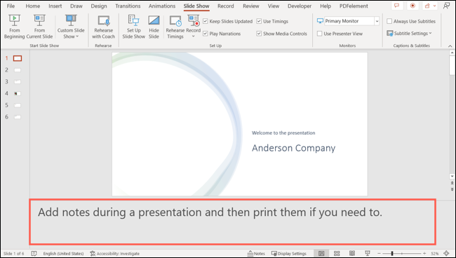 PowerPoint 中的备注面板