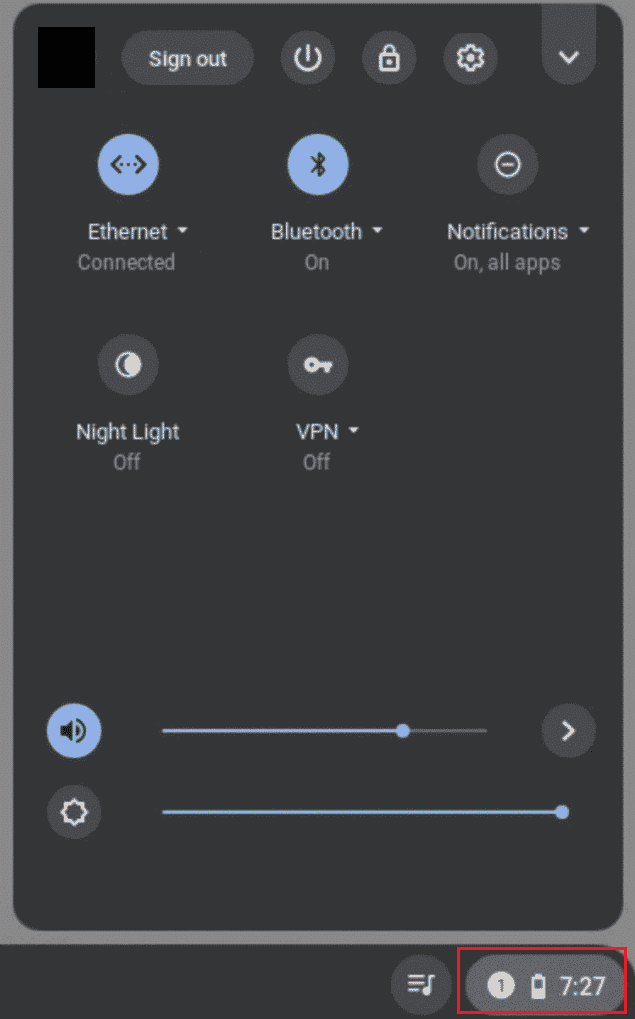 Chromebook 快速设置面板