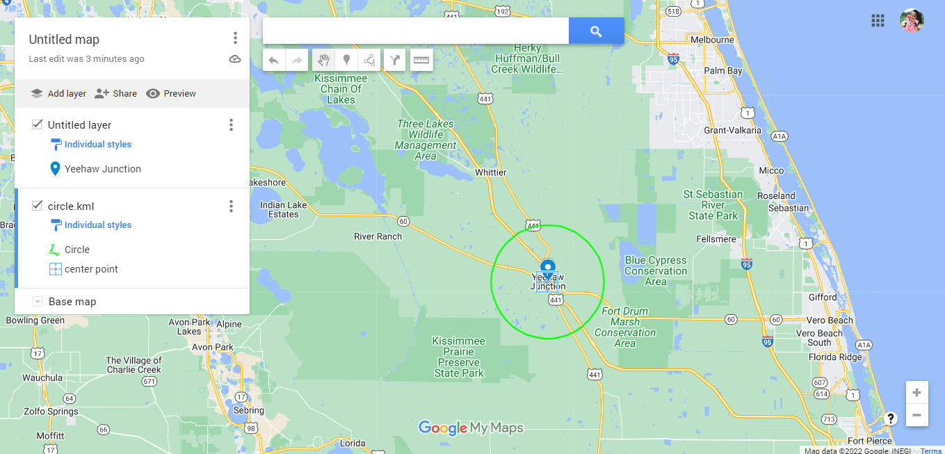 KML Circle Generator yardımıyla Google Haritalar'da yarıçapı bu şekilde ekliyoruz