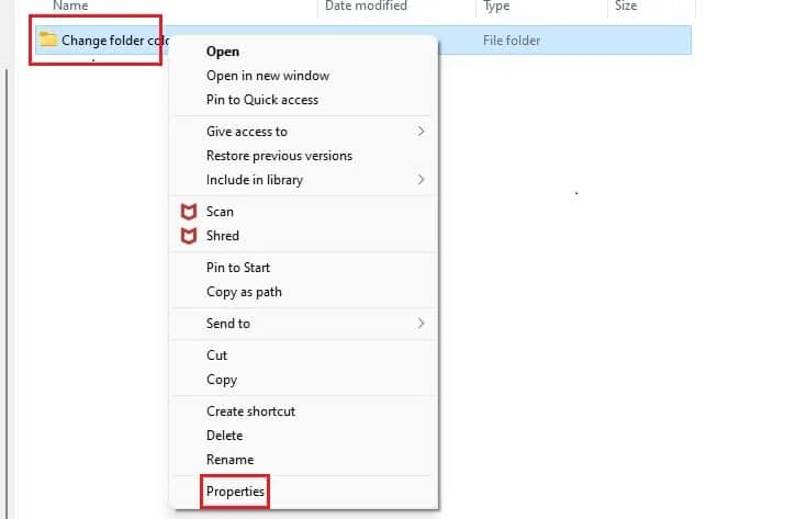 选择属性选项。如何在 Windows 10 中更改文件夹颜色