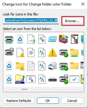 单击 Browse… 选择从 ICONS8 网站下载的图标文件