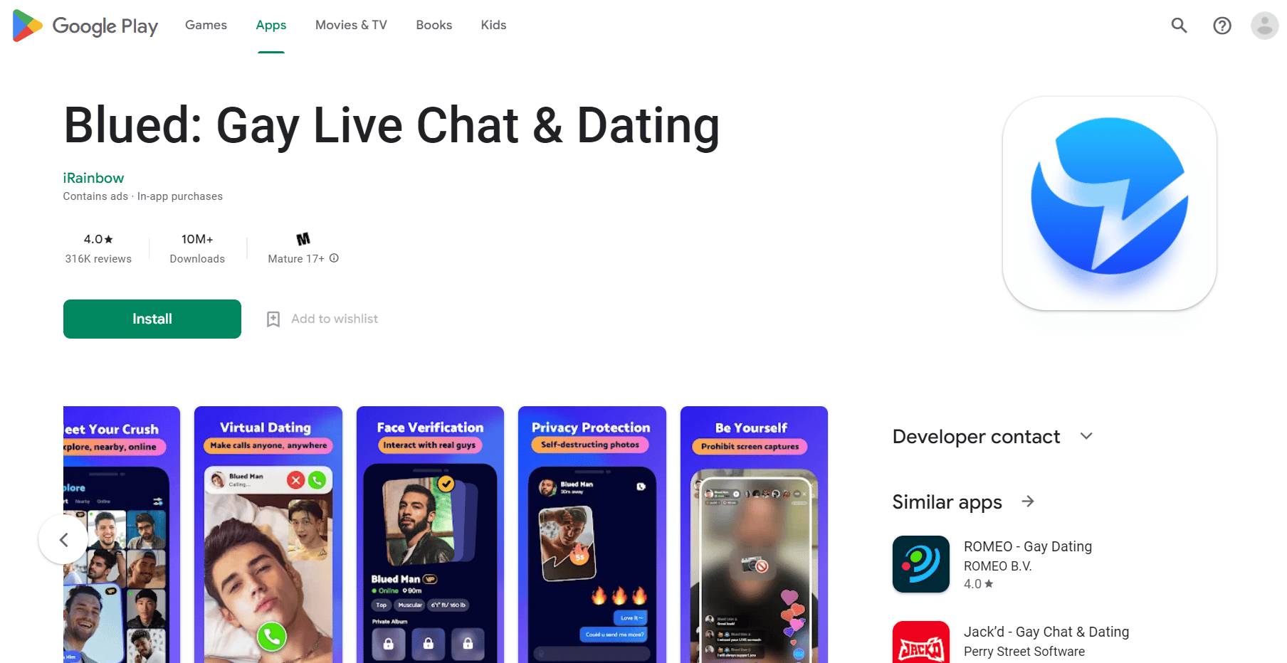 blued gay 实时聊天和约会 playstore